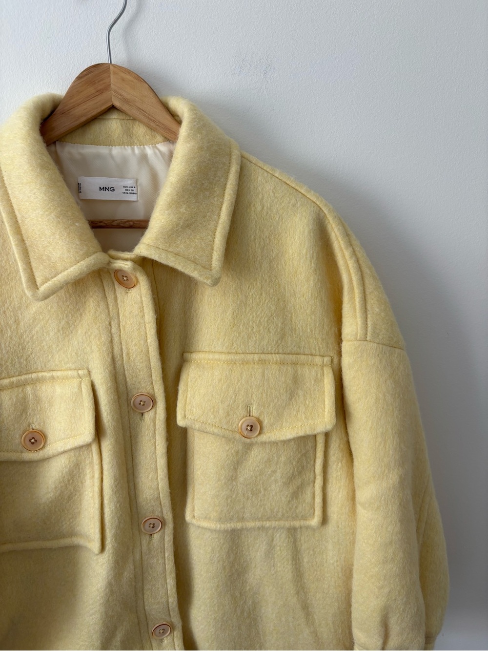 Mango Oversized Utility Jacket Butter Yellow Wool-Look Size Small Fall Chic - Picture 8 of 12